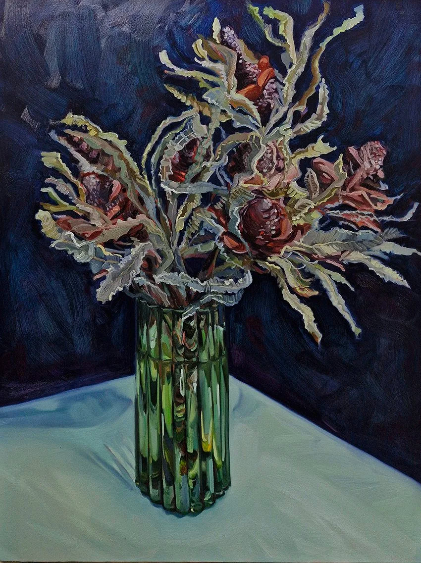 Banksia Arrangement in Green Vase - Kate Marek by Kate Marek