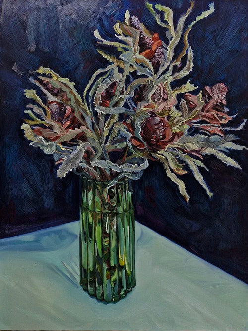 Banksia Arrangement in Green Vase - Kate Marek by Kate Marek
