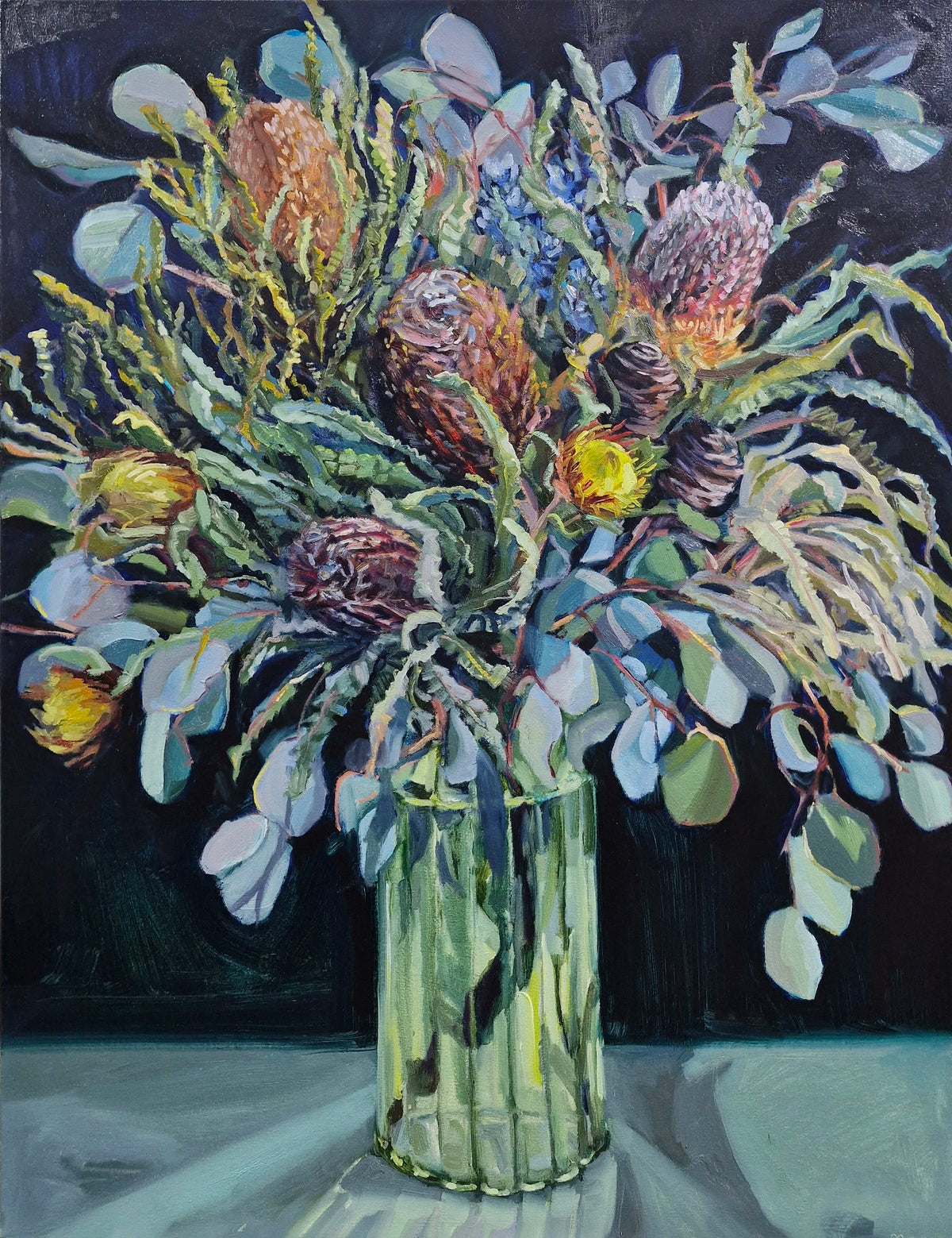Bush Flowers in Green Vase - Kate Markek by Kate Marek